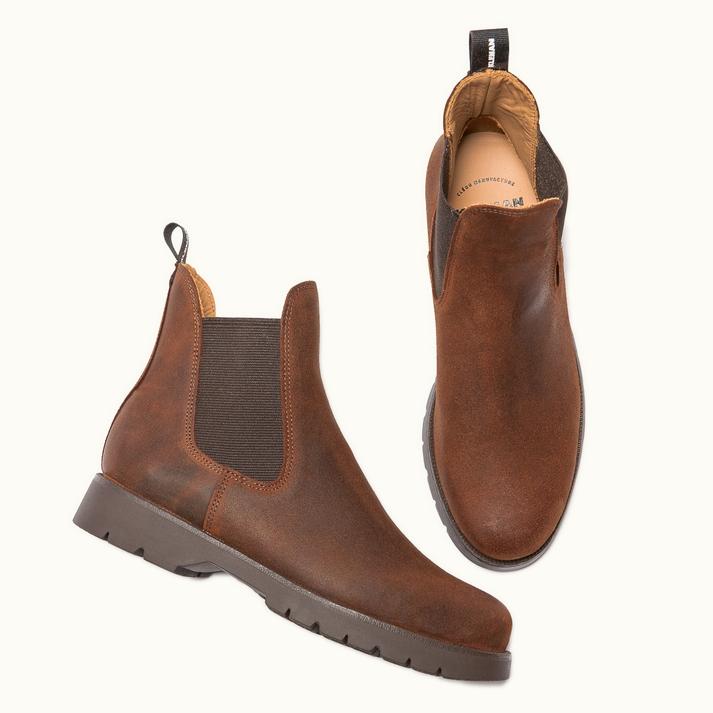 Kleman Chelsea Boots Semelle Crantée Cuir Velours Cognac