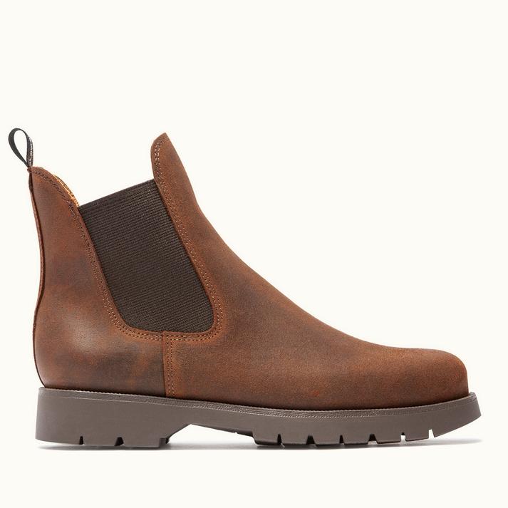 kleman Chelsea boots semelle crantée cuir velours cognac