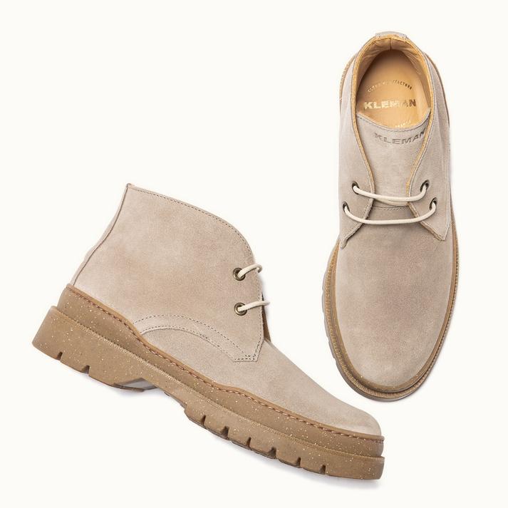 Kleman Chukka Boots Semelle Crantée Cuir Velours Gris