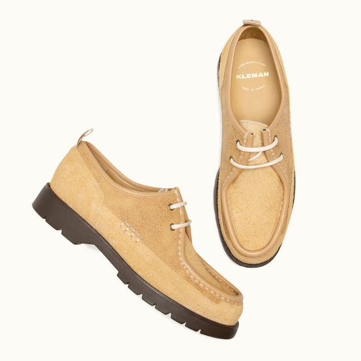Kleman Derbies Crantées Beige Et Marron Croûte Velours