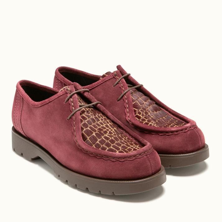 Kleman Derbies Semelle Crantée Croûte Velours Cerise