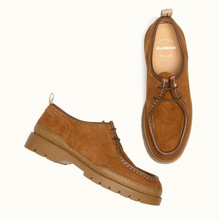 Kleman Derbies Semelle Crantée Croûte Velours Cognac