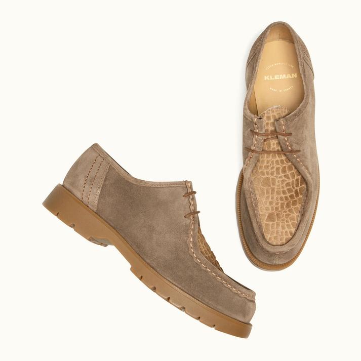 Kleman Derbies Semelle Crantée Croûte Velours Taupe