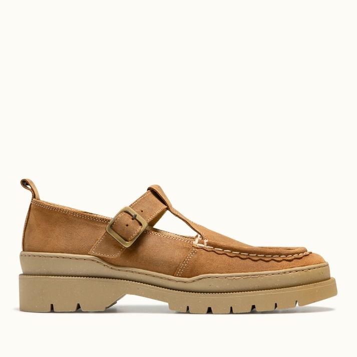 kleman Babies salomés crantées velours ciré camel