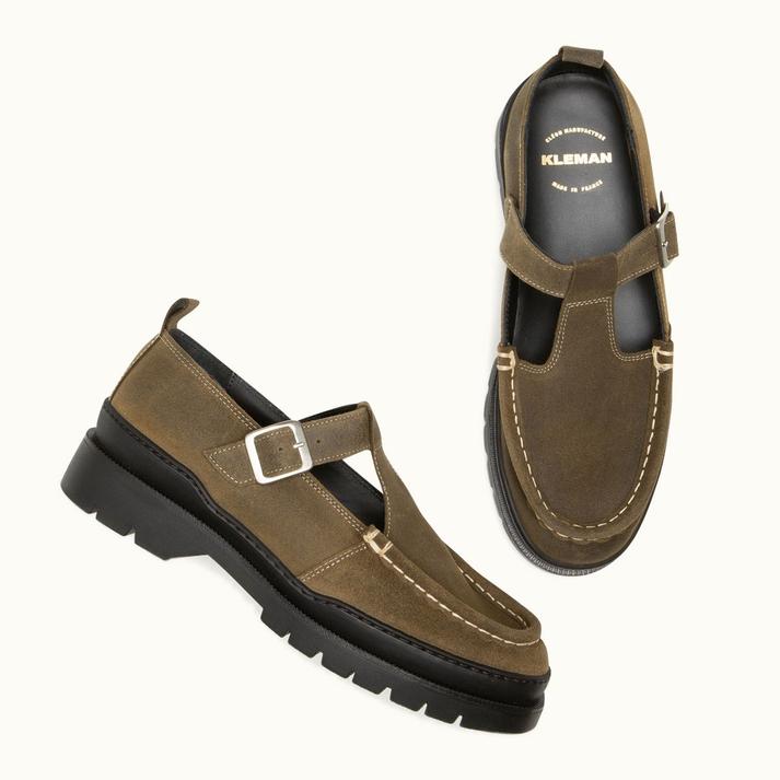 Kleman Babies Salomés Crantées Velours Ciré Kaki