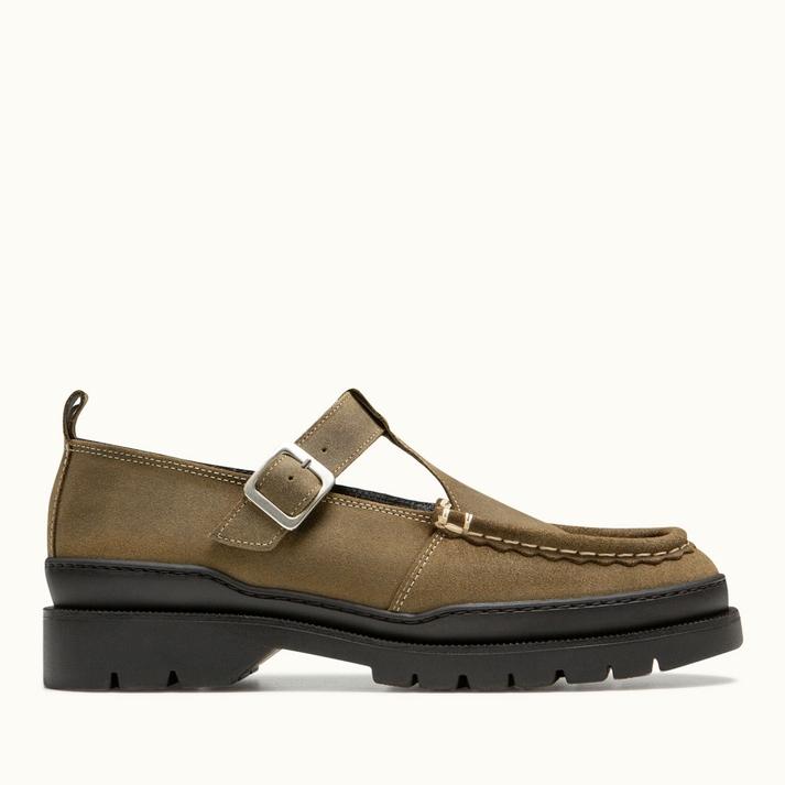 kleman Babies salomés crantées velours ciré kaki