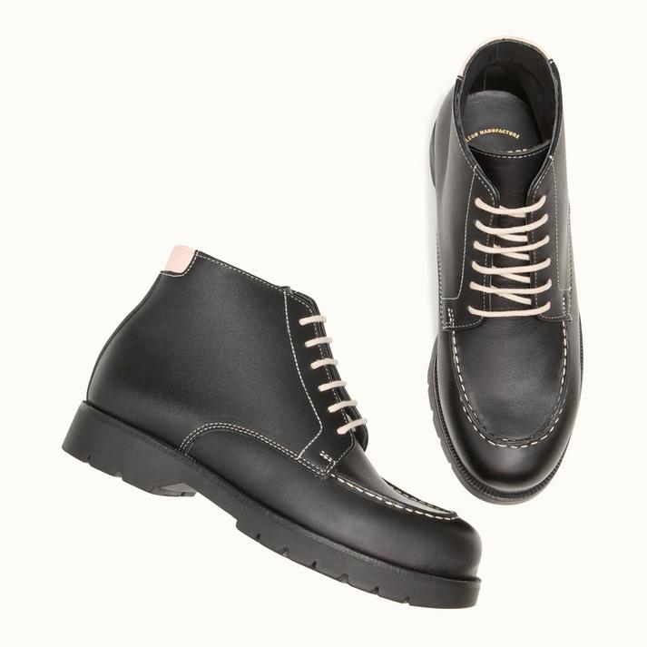 Kleman Boots à Lacets Cuir Pleine Fleur Noir-rose