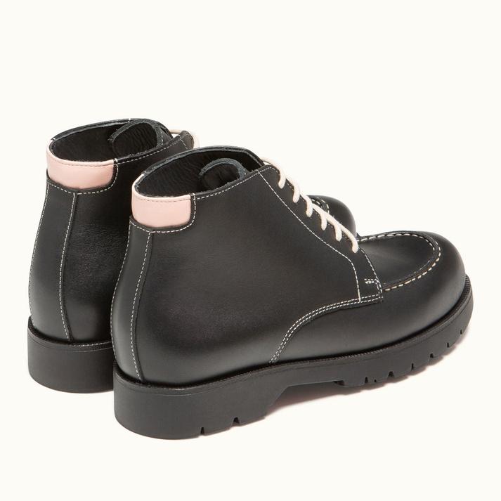 Kleman Boots à Lacets Cuir Pleine Fleur Noir-rose