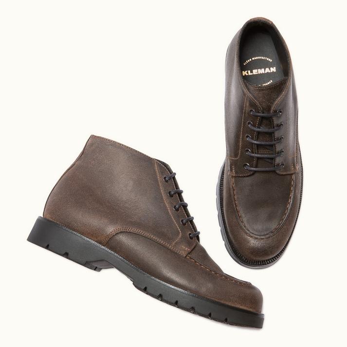 Kleman Boots Crantées Cuir Ciré Chataigne