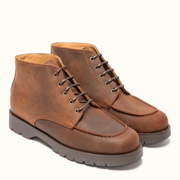 Kleman Boots Crantées Cuir Velours Cognac
