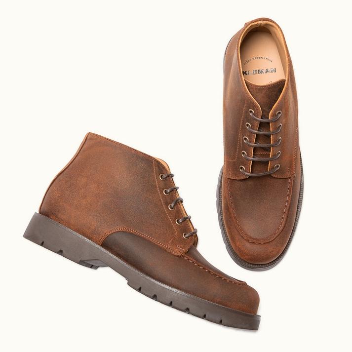 Kleman Boots Crantées Cuir Velours Cognac