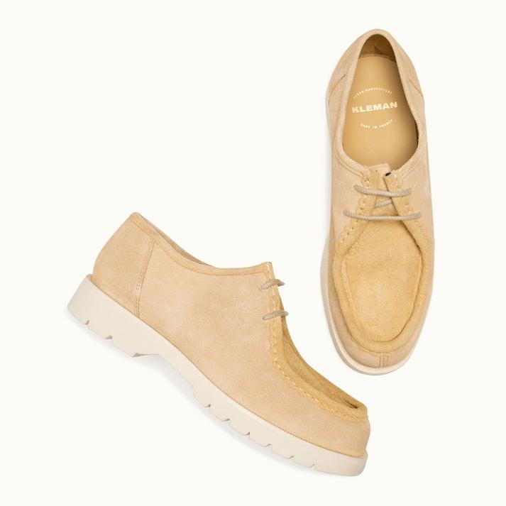 Kleman Chaussures Derbies Crantées Velours Beige