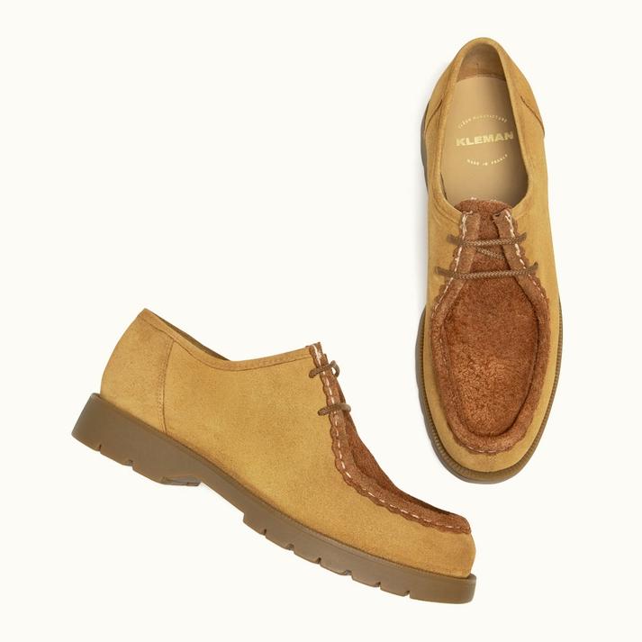 Kleman Chaussures Derbies Crantées Velours Cognac