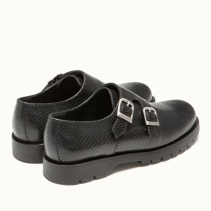 Kleman Chaussures Monk Cuir Lézard Noir