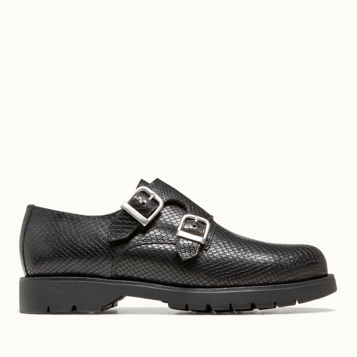 kleman Chaussures monk cuir lézard noir