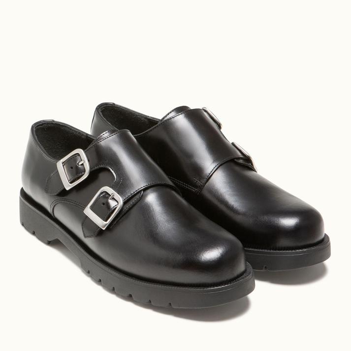 Kleman Chaussures Monk Cuir Verni Noir