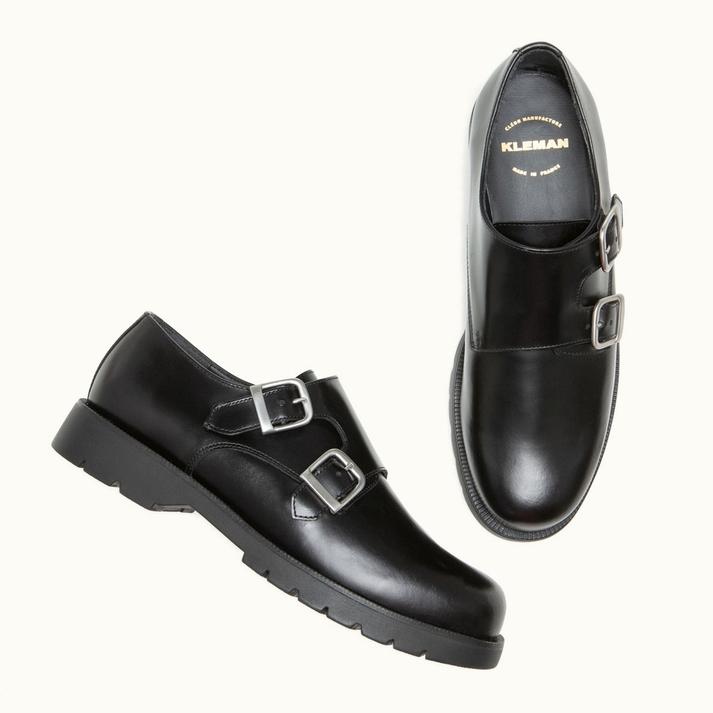Kleman Chaussures Monk Cuir Verni Noir
