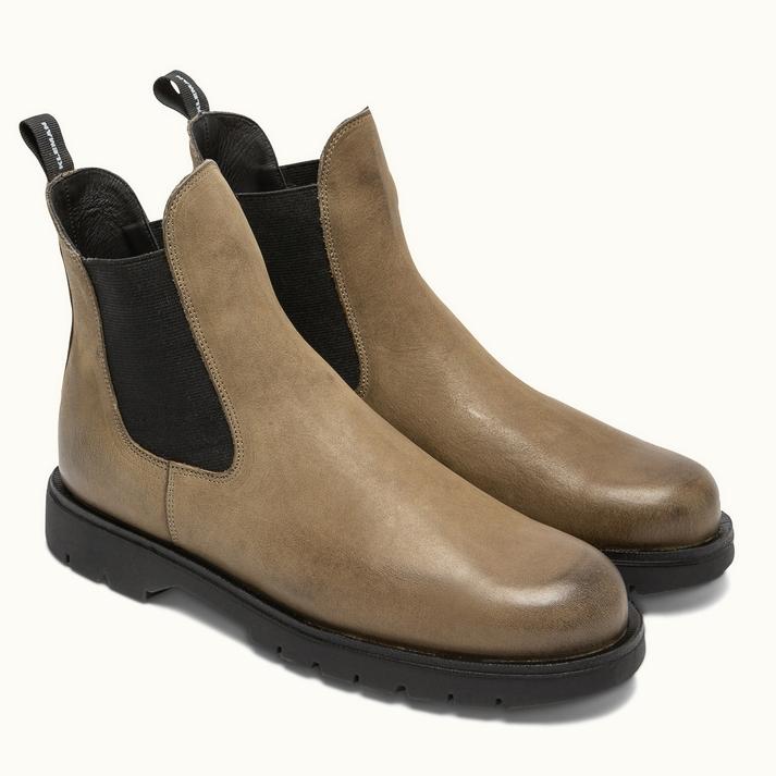Kleman Chelsea Boots Semelle Crantée Cuir Kaki