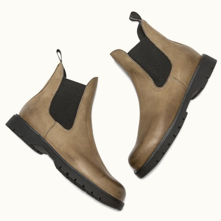 Kleman Chelsea Boots Semelle Crantée Cuir Kaki