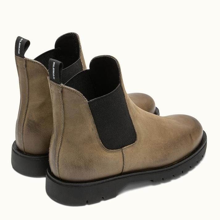 Kleman Chelsea Boots Semelle Crantée Cuir Kaki
