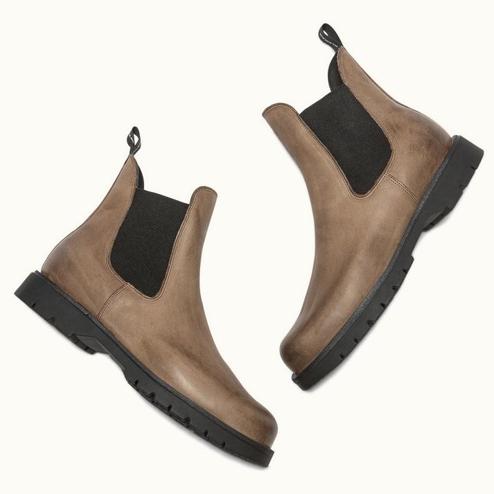 Kleman Chelsea Boots Semelle Crantée Cuir Taupe