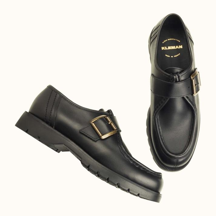 Kleman Derbies Cuir Noir à Boucle