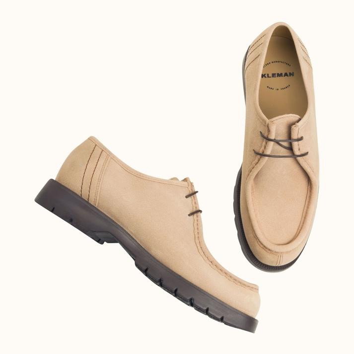 Kleman Derbies Semelle Crantée Cuir Ciré Beige