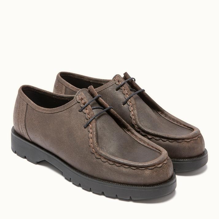 Kleman Derbies Semelle Crantée Cuir Ciré Chataigne