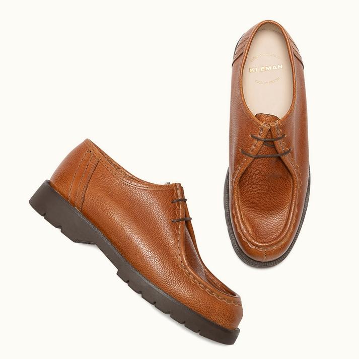 Kleman Derbies Semelle Crantée Cuir Cognac