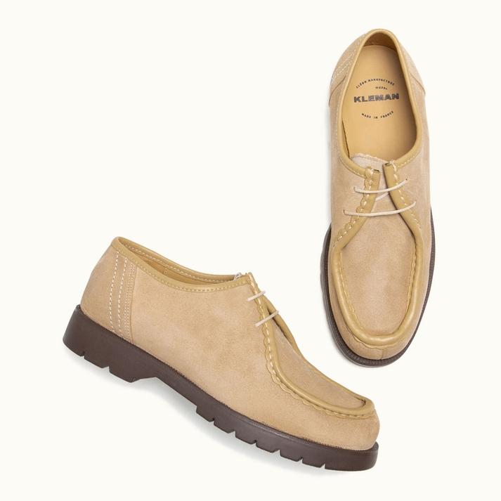 Kleman Derbies Semelle Crantée Cuir Velours Beige