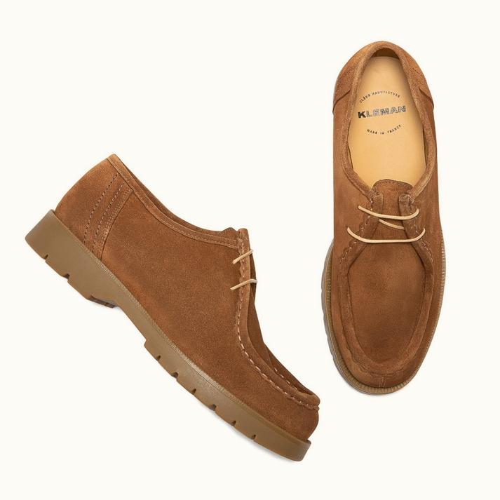 Kleman Derbies Semelle Crantée Cuir Velours Cognac