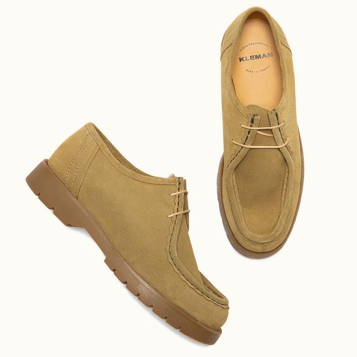 Kleman Derbies Semelle Crantée Cuir Velours Kaki