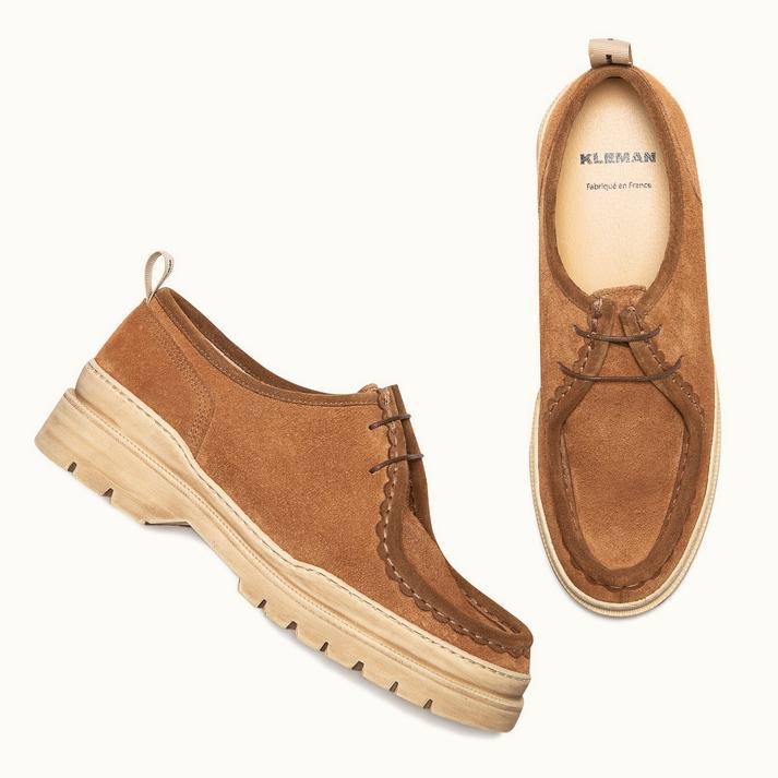 Kleman Derbies Velours Camel Semelle Crantée