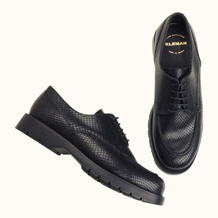 Kleman Derby Golf Cuir Noir Embossé Lézard