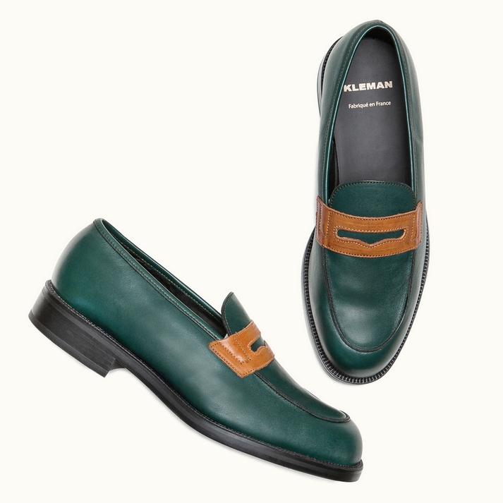Kleman Mocassins Cuir Vert+cognac