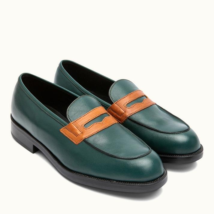 Kleman Mocassins Cuir Vert+cognac