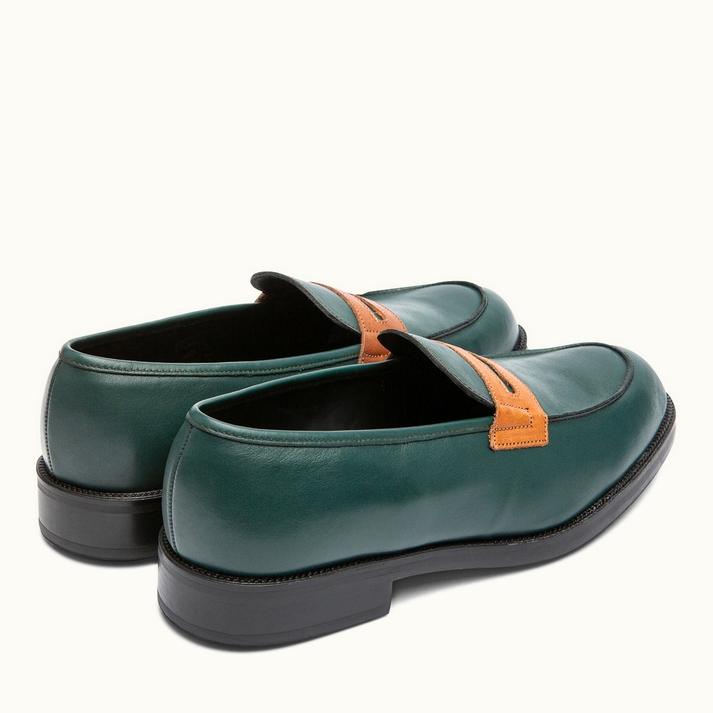 Kleman Mocassins Cuir Vert+cognac