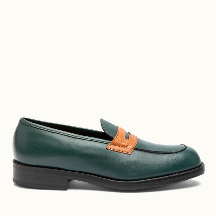 kleman Mocassins cuir vert+cognac