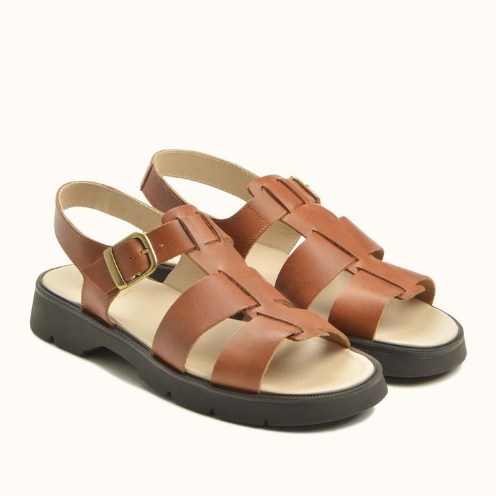 Kleman Sandales à Brides Cuir Caramel