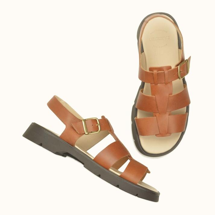 Kleman Sandales à Brides Cuir Caramel