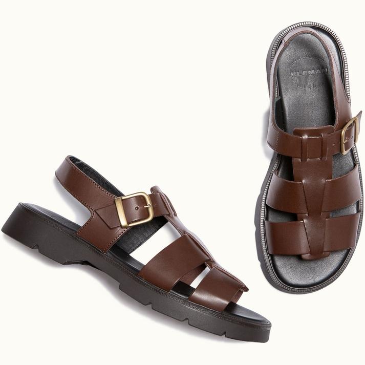 Kleman Sandales à Brides Cuir Marron