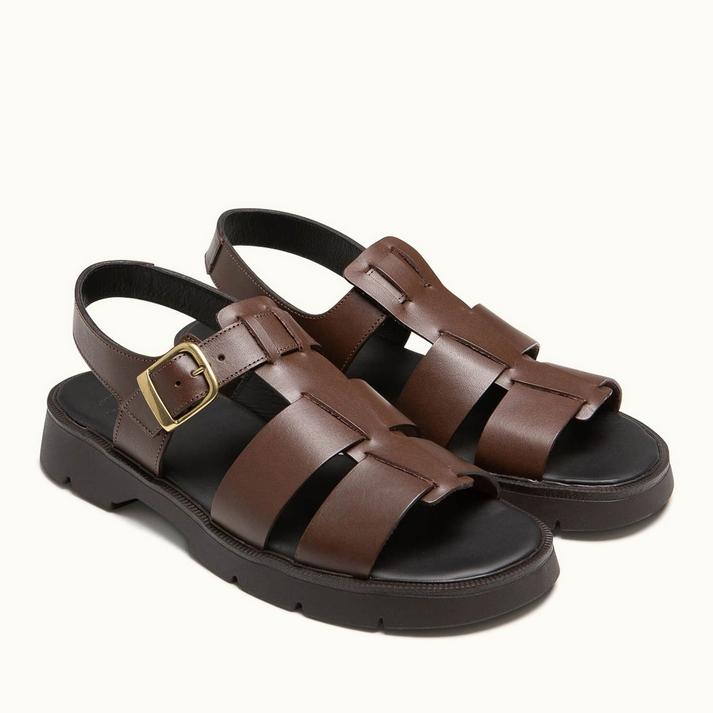 Kleman Sandales à Brides Cuir Marron