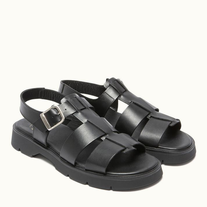 Kleman Sandales à Brides Cuir Noir Du 36 Au 40