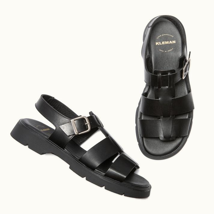 Kleman Sandales à Brides Cuir Noir - Taille 40 à 45