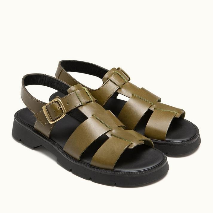 Kleman Sandales à Brides Cuir Olive