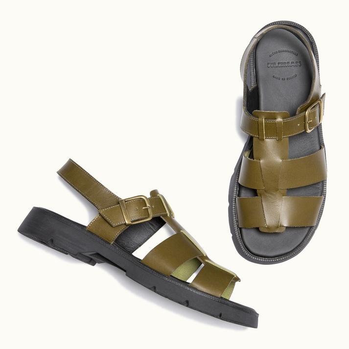 Kleman Sandales à Brides Cuir Olive
