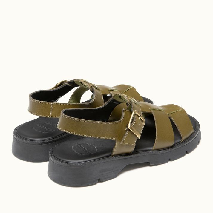 Kleman Sandales à Brides Cuir Olive