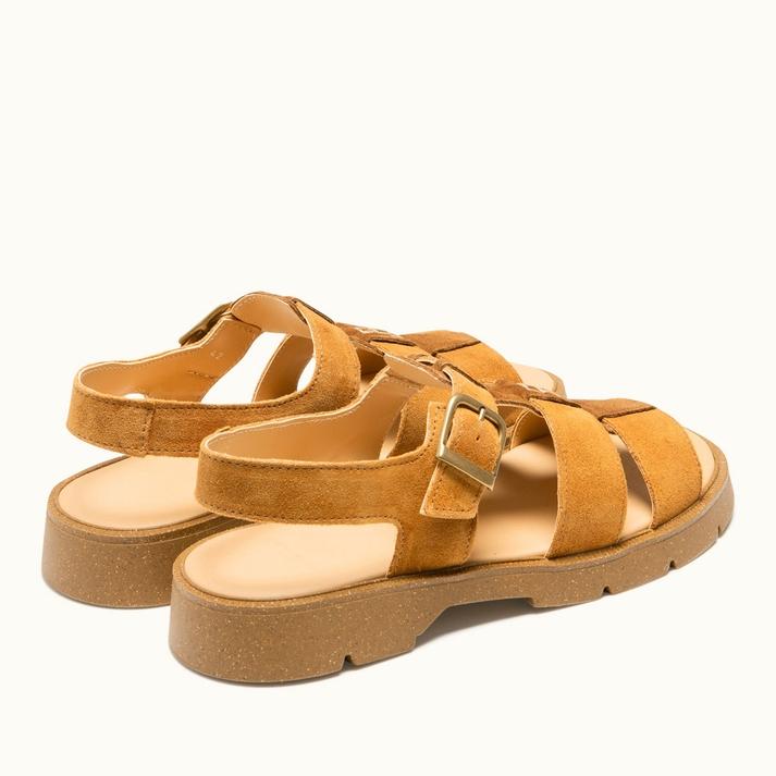 Kleman Sandales à Brides Cuir Velours Cognac