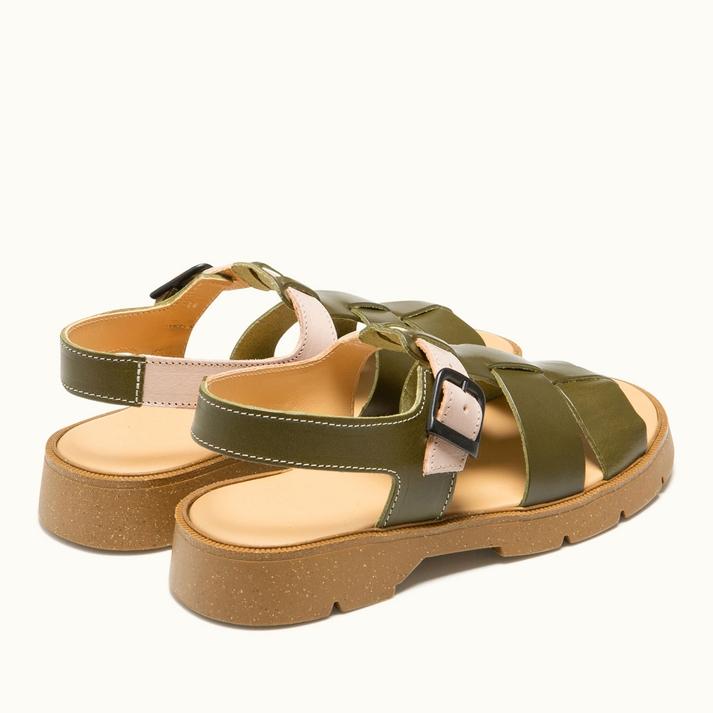 Kleman Sandales à Brides En Cuir Kaki Et Nude