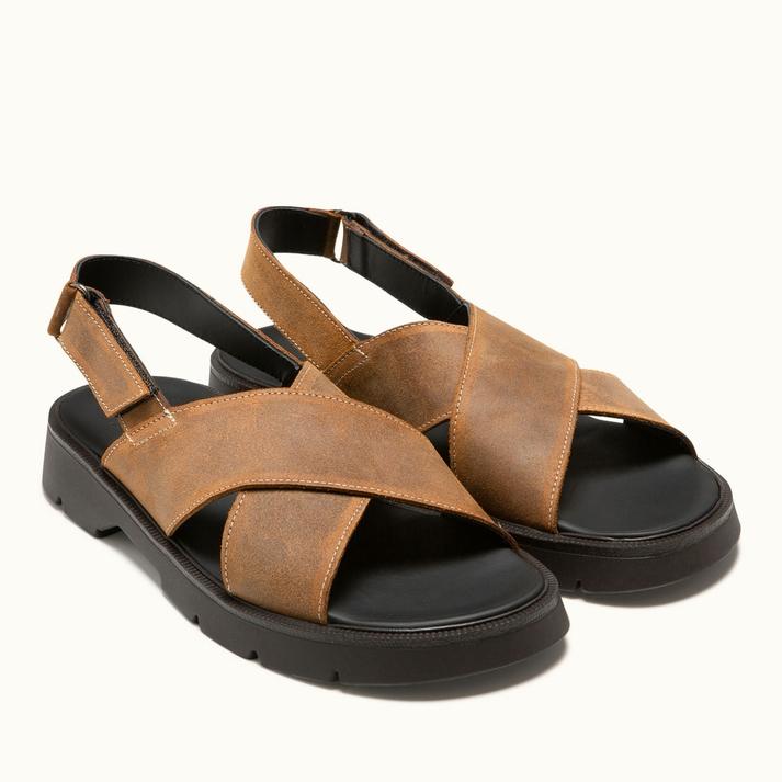 Kleman Sandales Croisées Femme En Cuir Cognac